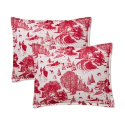 Red Holiday Toile Comforter Set With Shams and Pillow