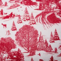 Red Holiday Toile Comforter Set With Shams and Pillow