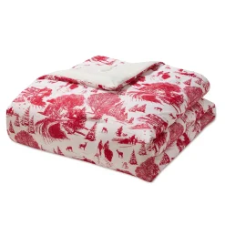 Red Holiday Toile Comforter Set With Shams and Pillow