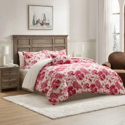 Red Holiday Toile Comforter Set With Shams and Pillow