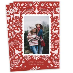 Red Nordic Woodland Flat Christmas Photo Card