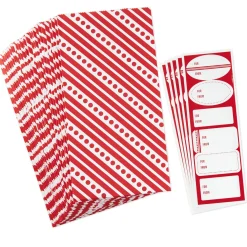 Red Paper Goodie Bags With Labels, Pack of 30