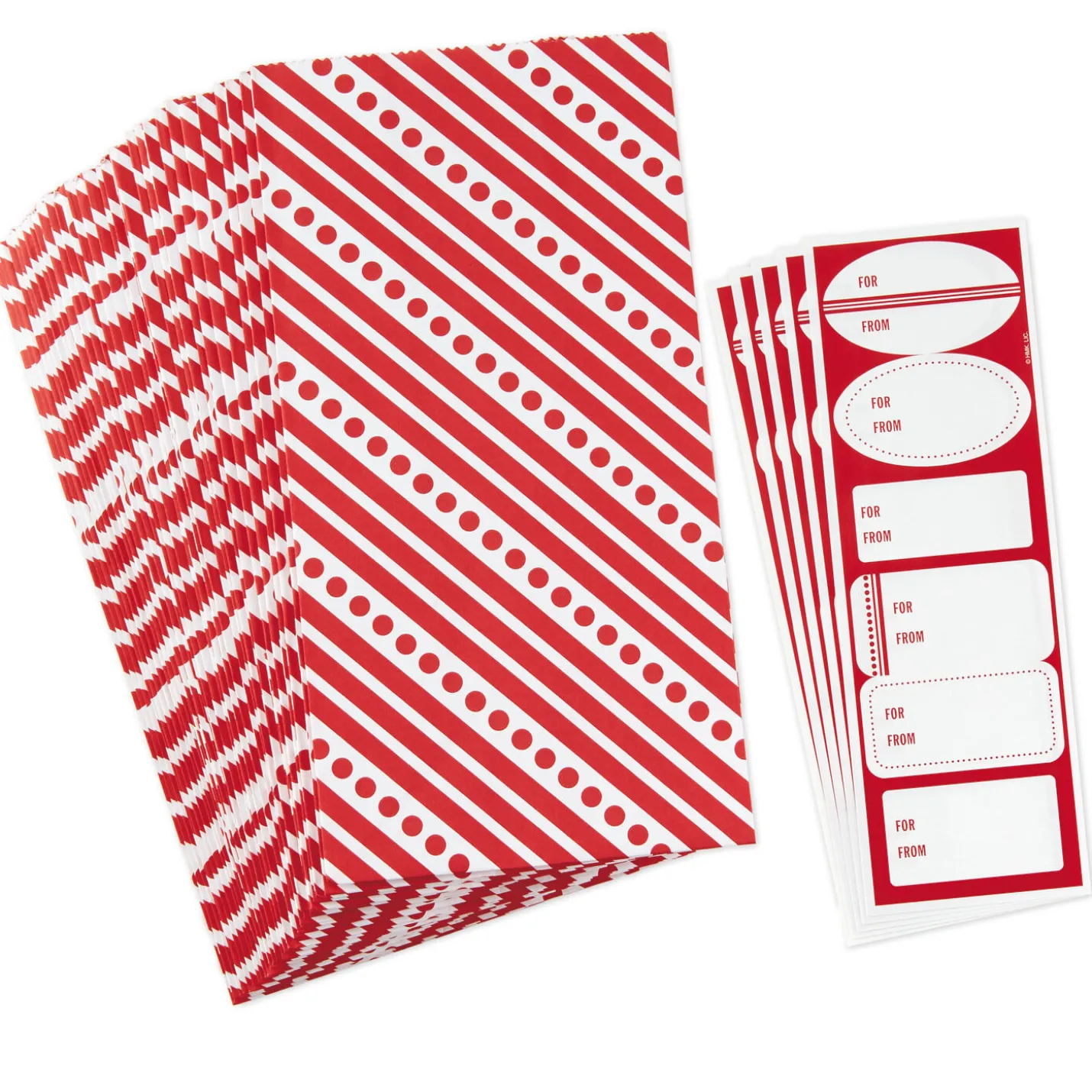 Red Paper Goodie Bags With Labels, Pack of 30