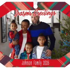 Red Plaid Metal Personalized Ornament, Custom Photo and Text