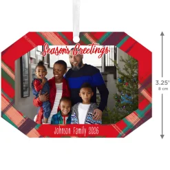 Red Plaid Metal Personalized Ornament, Custom Photo and Text