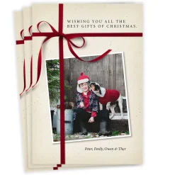 Red Ribbon Gift Flat Christmas Photo Card