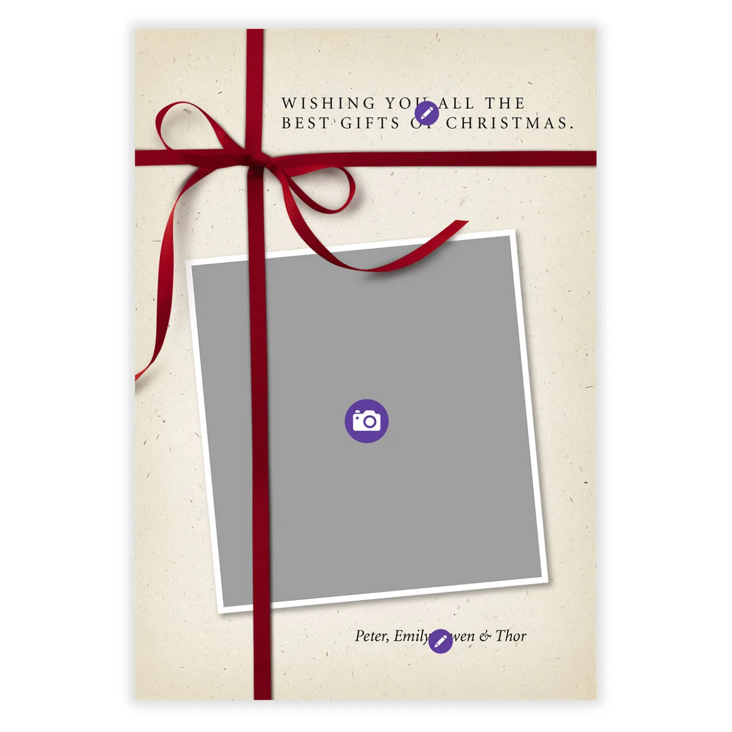 Red Ribbon Gift Flat Christmas Photo Card