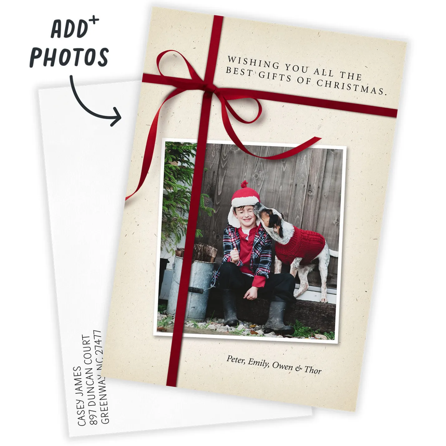 Red Ribbon Gift Flat Christmas Photo Card