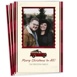 Red Truck and Plaid Flat Christmas Photo Card