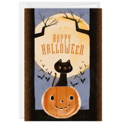 Retro Cat and Pumpkin Custom Halloween Card