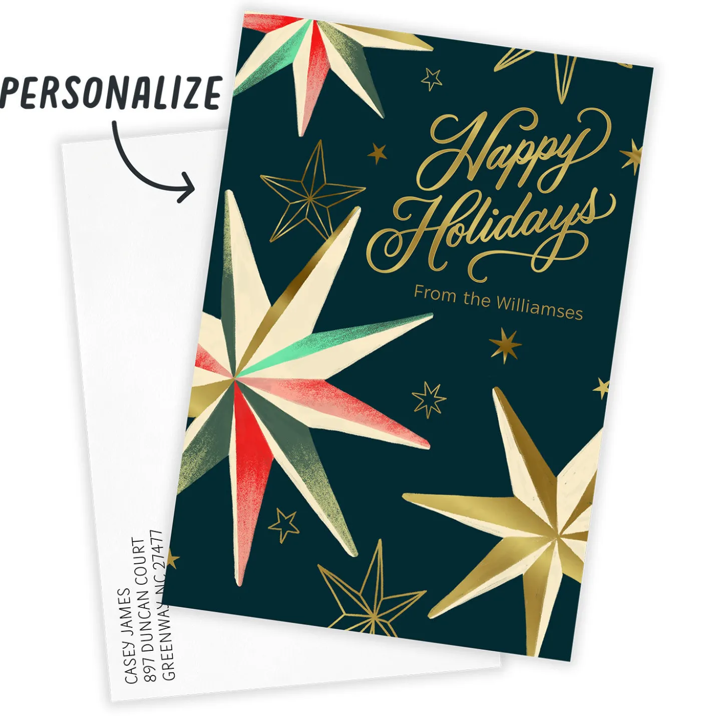 Retro Stars Flat Holiday Photo Card