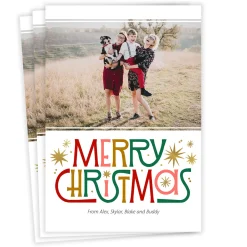 Retro-Style Merry Flat Christmas Photo Card