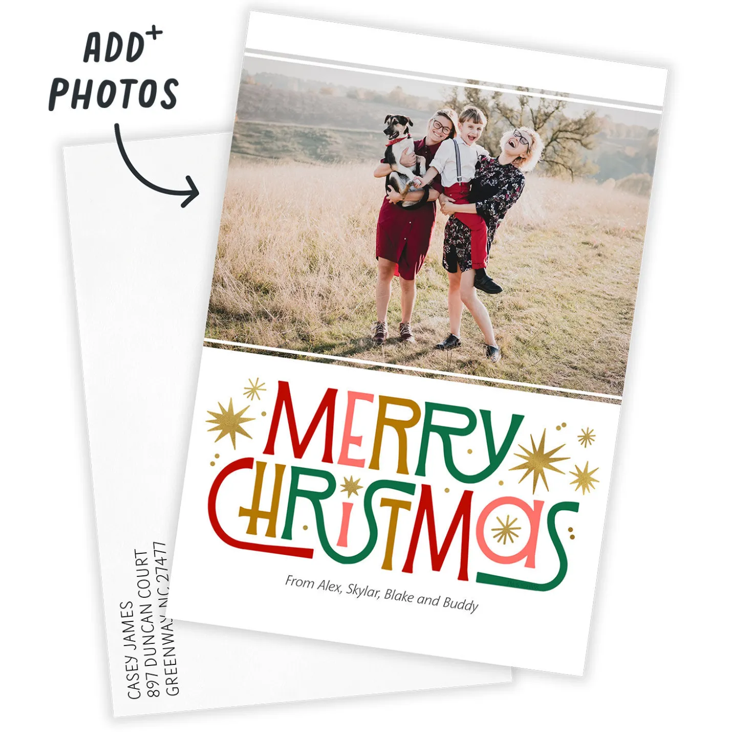 Retro-Style Merry Flat Christmas Photo Card