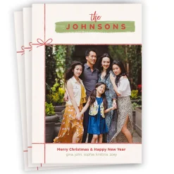Ribbon Merry and Happy Flat Christmas Photo Card