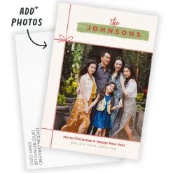 Ribbon Merry and Happy Flat Christmas Photo Card