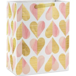 13" Romantic Gold and Pink Hearts Large Gift Bag
