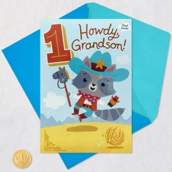 Round Up Some Fun First Birthday Card for Grandson With Decal