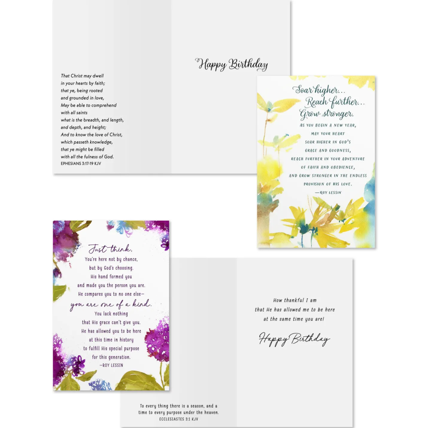 Roy Lessin Watercolors Assorted Religious Birthday Cards, Box of 12