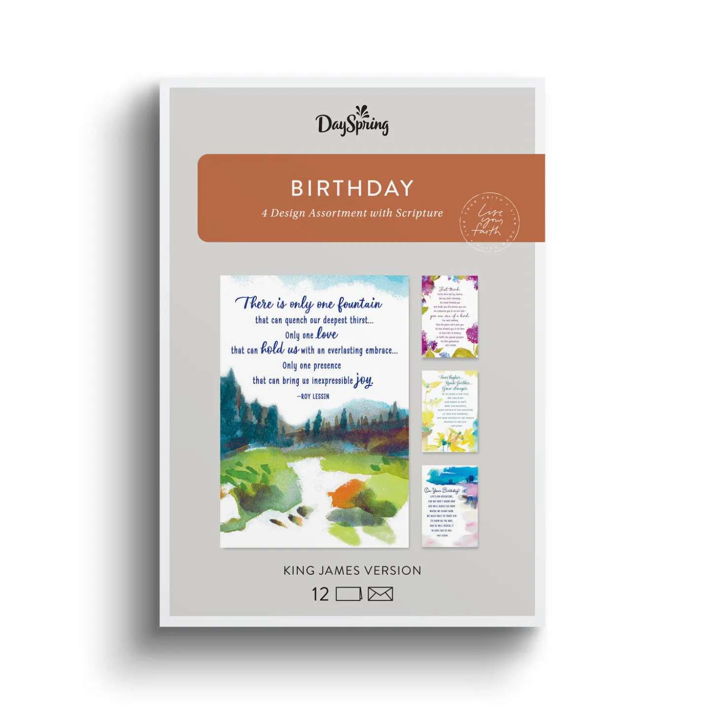 Roy Lessin Watercolors Assorted Religious Birthday Cards, Box of 12