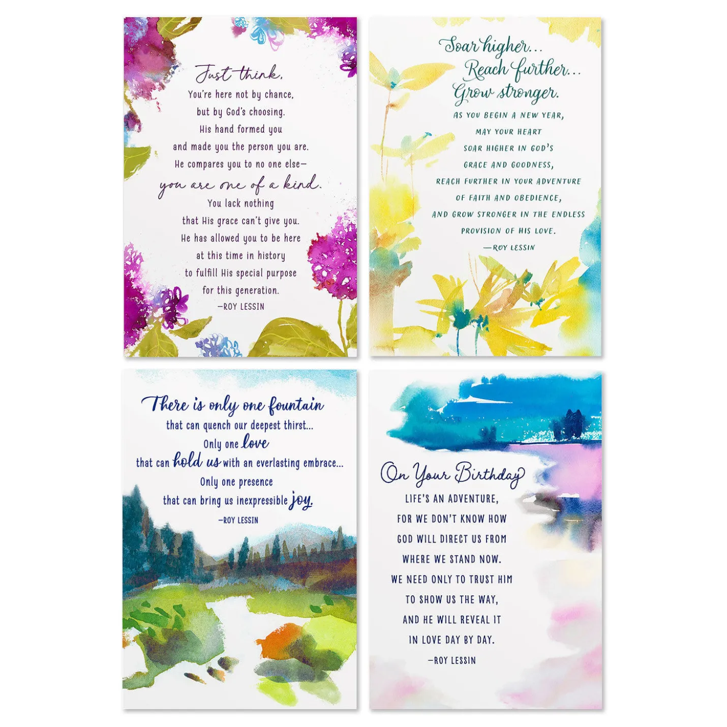 Roy Lessin Watercolors Assorted Religious Birthday Cards, Box of 12