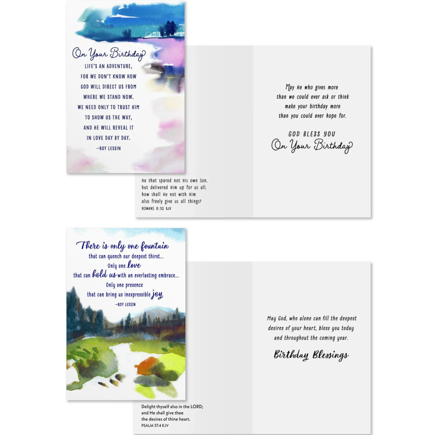 Roy Lessin Watercolors Assorted Religious Birthday Cards, Box of 12