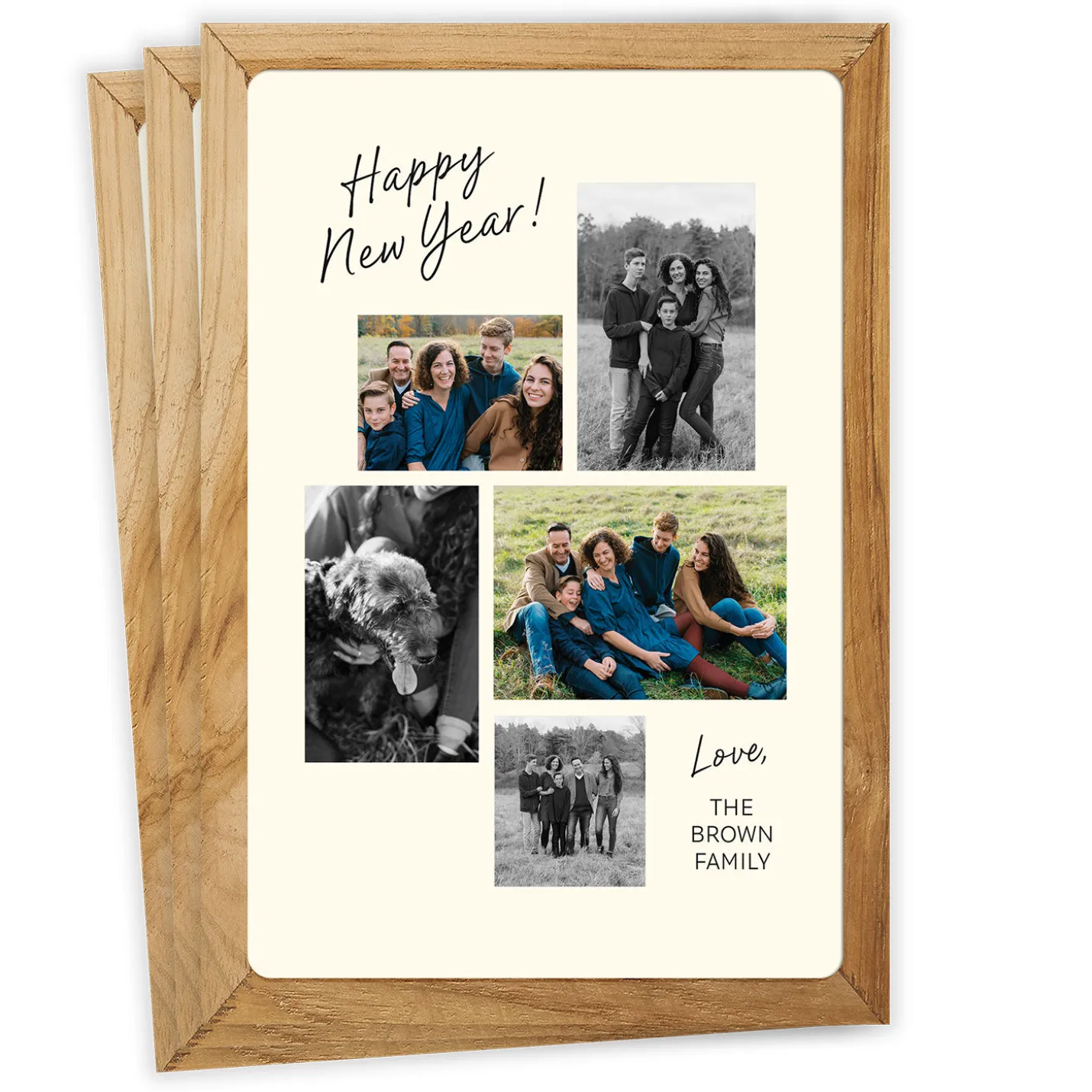 Rustic Frame Photo Collage Flat New Year Photo Card