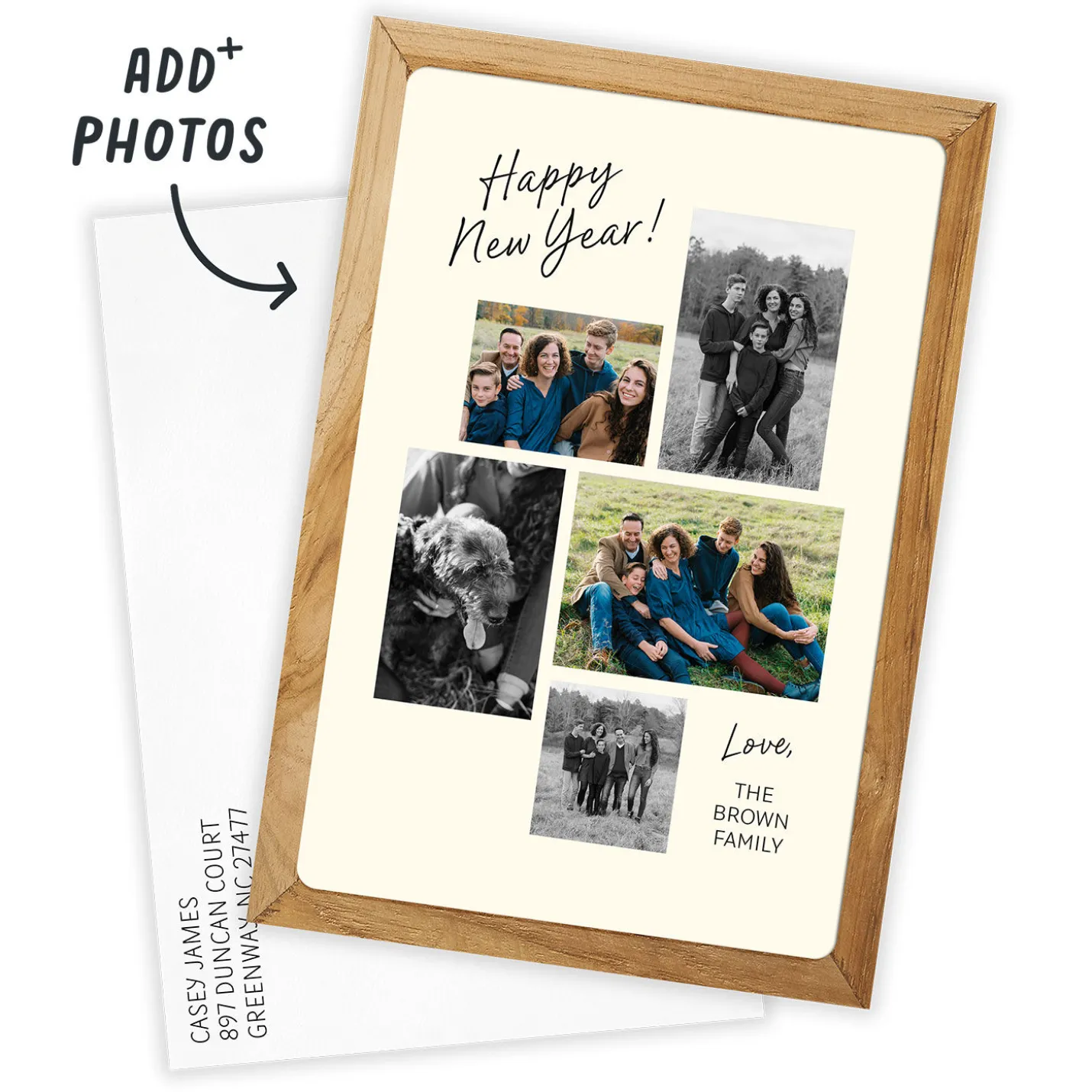 Rustic Frame Photo Collage Flat New Year Photo Card