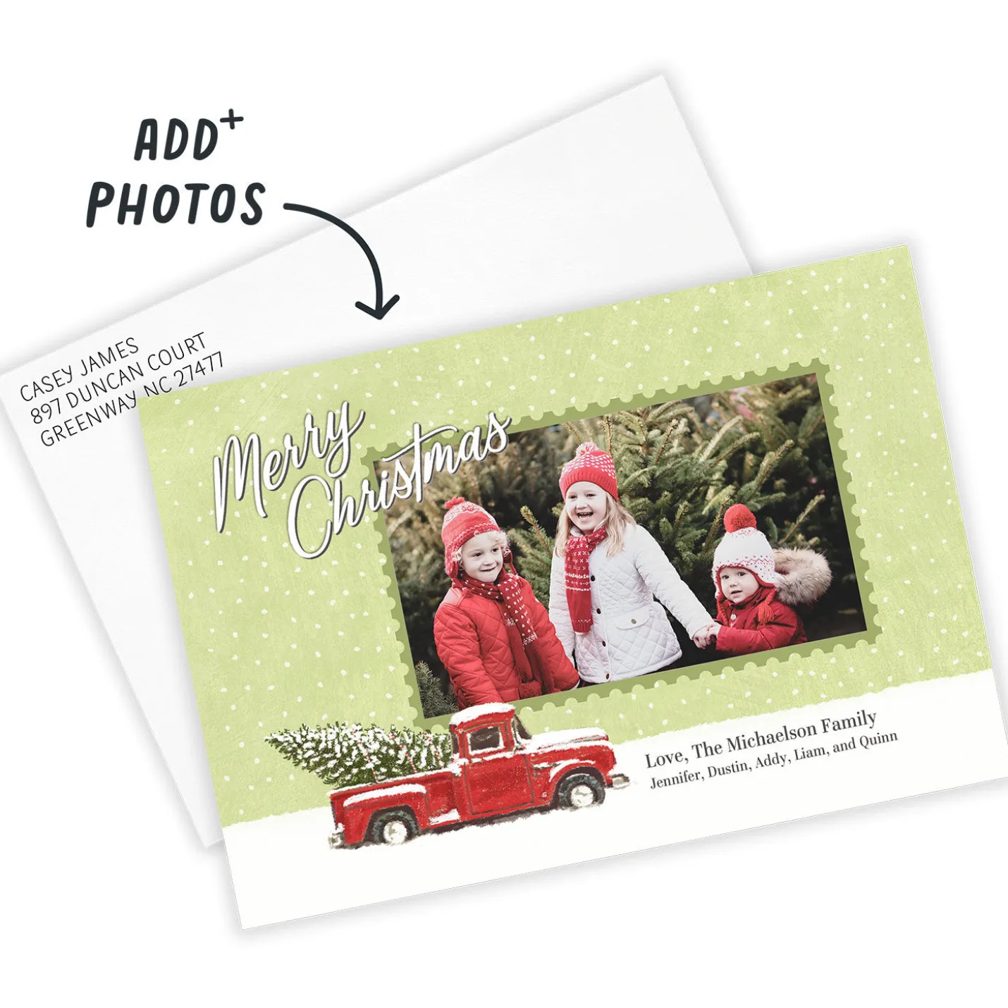 Rustic Red Truck Flat Christmas Photo Card