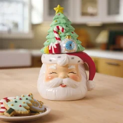 Santa and Christmas Tree Sculpted Cookie Jar, 12.5"