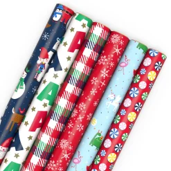 Santa and Friends 6-Pack Assorted Christmas Wrapping Paper Roll Bundle, 180 sq. ft. total
