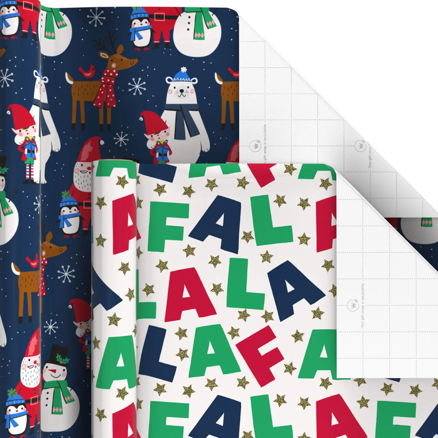 Santa and Friends 6-Pack Assorted Christmas Wrapping Paper Roll Bundle, 180 sq. ft. total