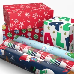 Santa and Friends 6-Pack Assorted Christmas Wrapping Paper Roll Bundle, 180 sq. ft. total