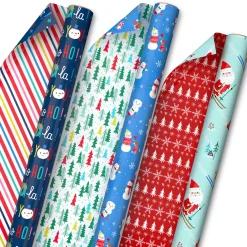 Santa and Friends 3-Pack Reversible Christmas Wrapping Paper, 120 sq. ft.