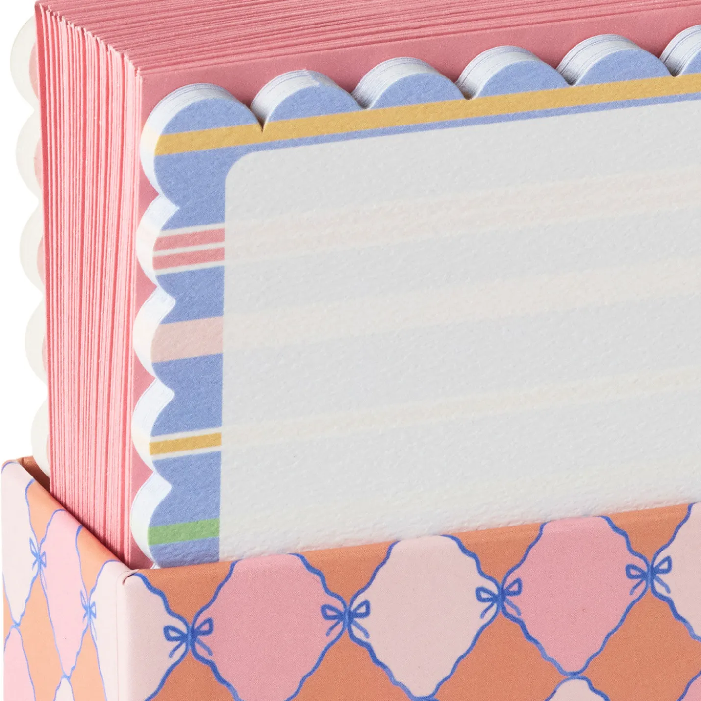 Scallops and Stripes Flat Note Cards in Caddy, Box of 40