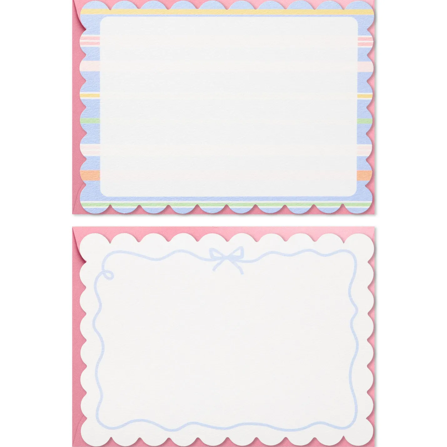 Scallops and Stripes Flat Note Cards in Caddy, Box of 40