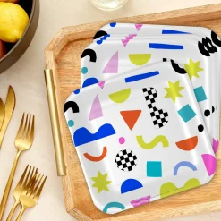 Scattered Shapes on White Dessert Plates, Pack of 8