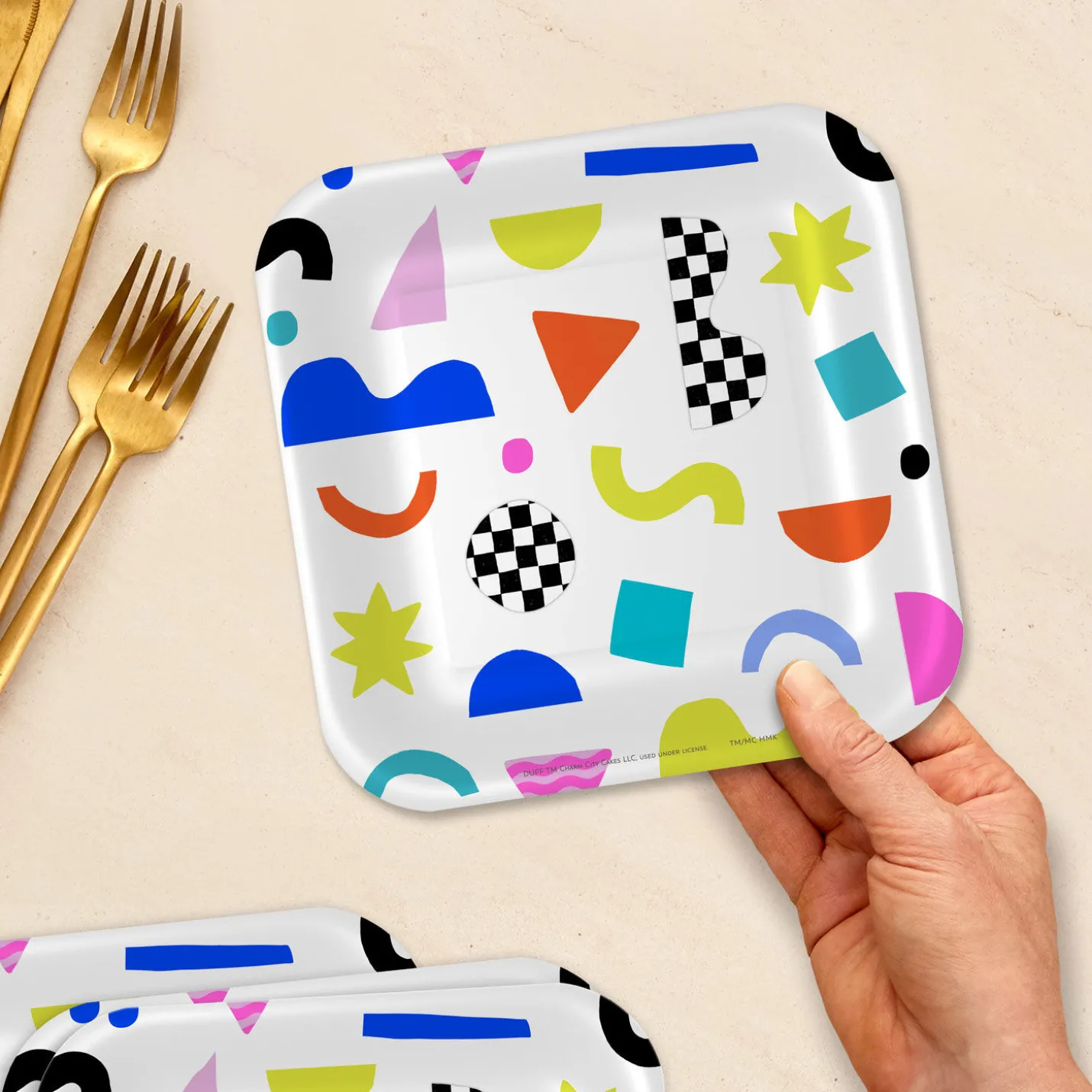 Scattered Shapes on White Dessert Plates, Pack of 8