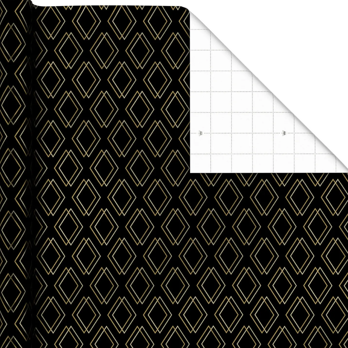 Shadow Diamonds on Metallic Black Wrapping Paper Roll, 17.5 sq. ft.