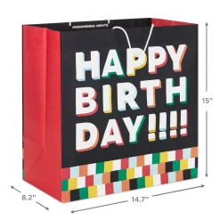 15" Shadow Letters on Black Extra-Deep Birthday Gift Bag