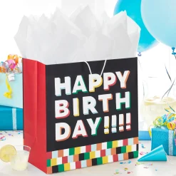 15" Shadow Letters on Black Extra-Deep Birthday Gift Bag