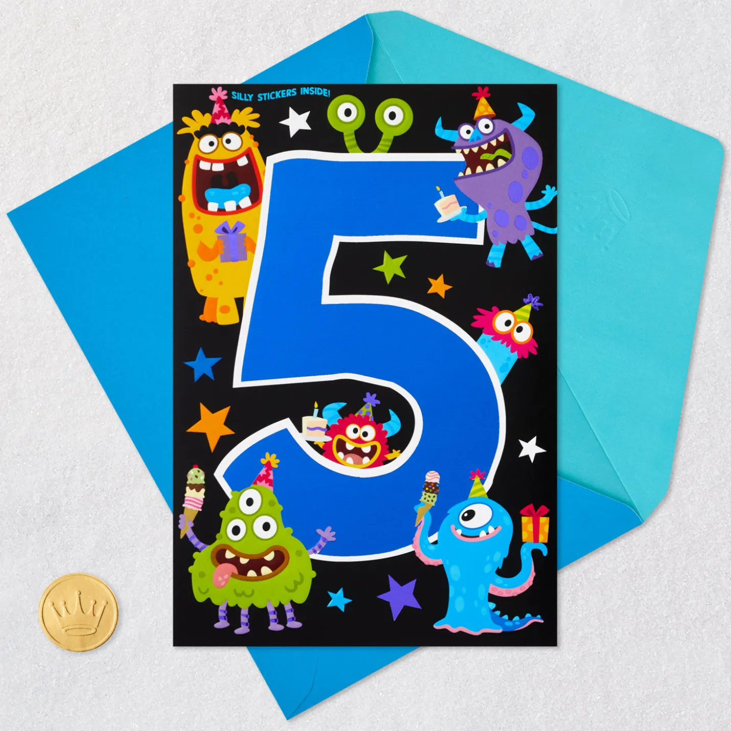 Silly Monsters 5th Birthday Card With Stickers