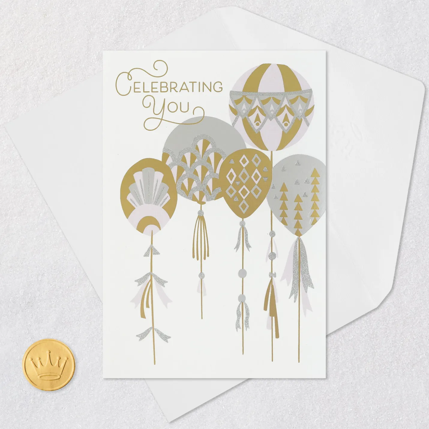 Silver and Gold Balloons Birthday Card
