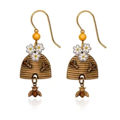 Silver Forest Beehive, Bee and Flower Drop Earrings