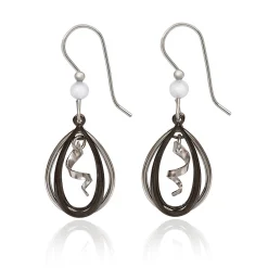 Silver Forest Black and Silver-Tone Metal Spiral Teardrop Earrings