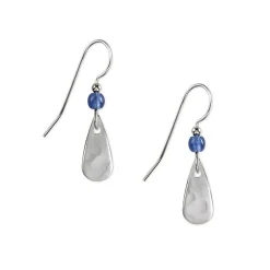Silver Forest Blue Bead and Silver-Tone Metal Teardrop Earrings