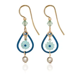 Silver Forest Blue Flower Teardrop Earrings