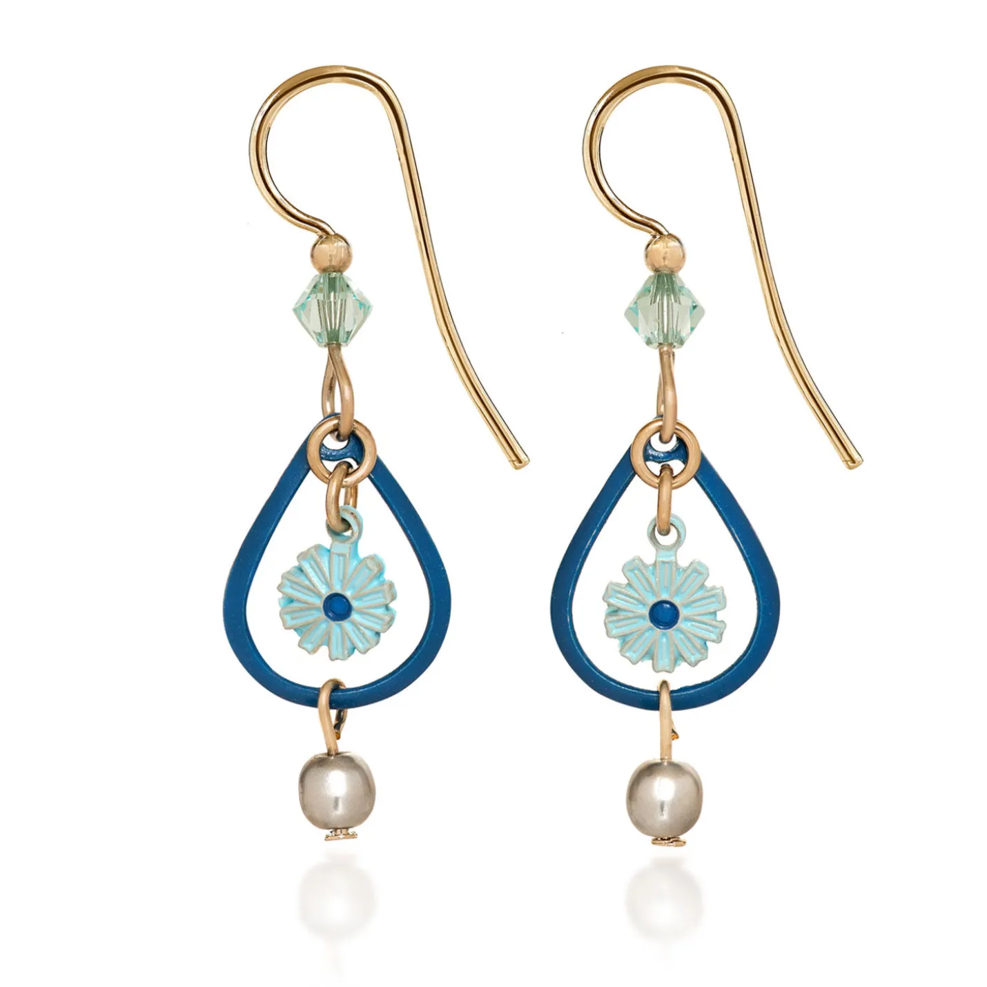 Silver Forest Blue Flower Teardrop Earrings