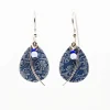 Silver Forest Blue Teardrop and Silver Metal Arc Drop Earrings