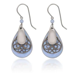 Silver Forest Blue Teardrop With Silver Filigree Layered Drop Earrings