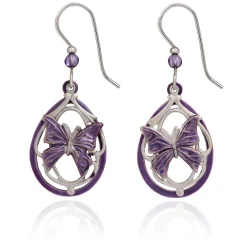 Silver Forest Butterflies Silver and Purple Drop Earrings